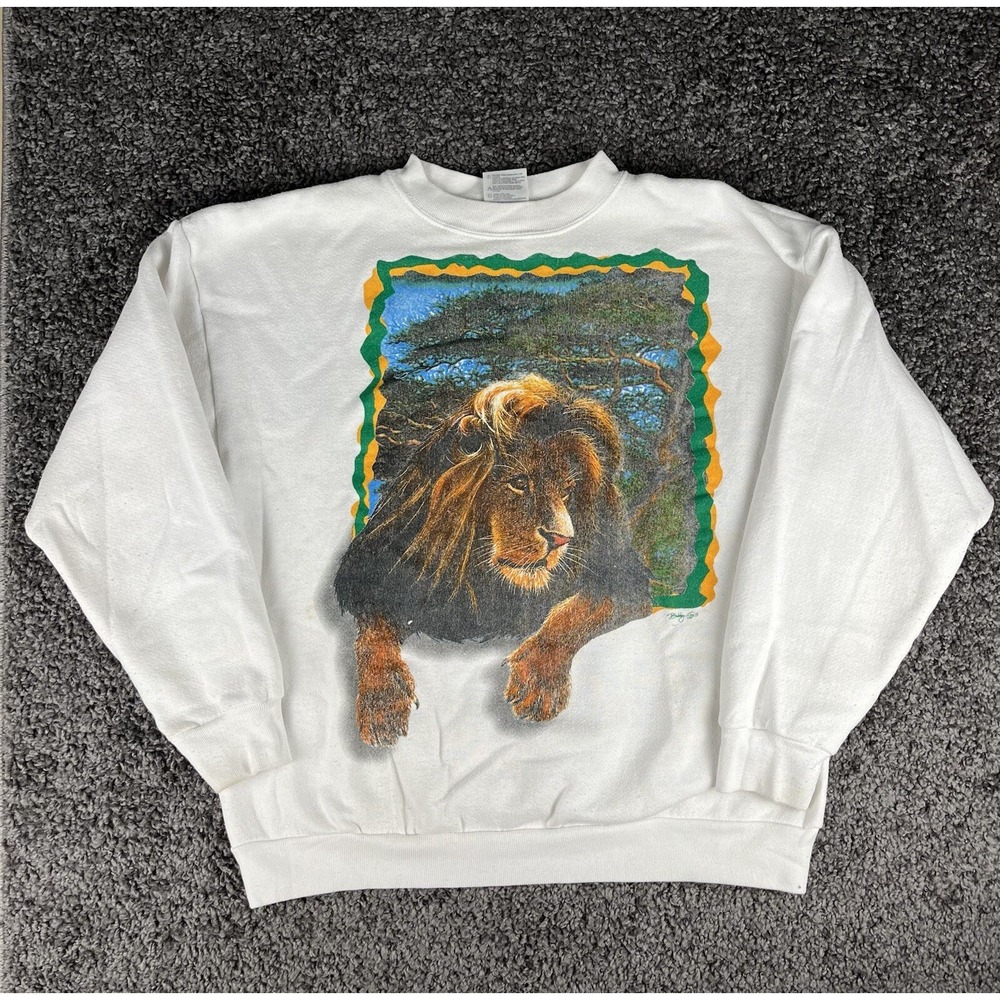 VTG 90's Bobby G's Lion Graphic Print Sweater Adult Size Large 42" Chest